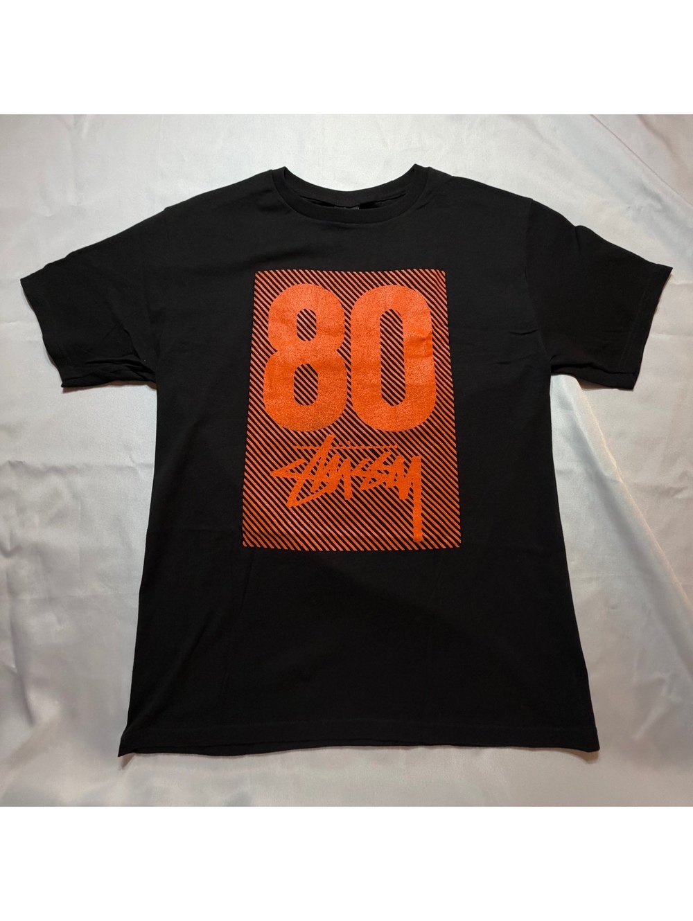 Stussy 80 Lines Tee Black Orange Medium NWOT